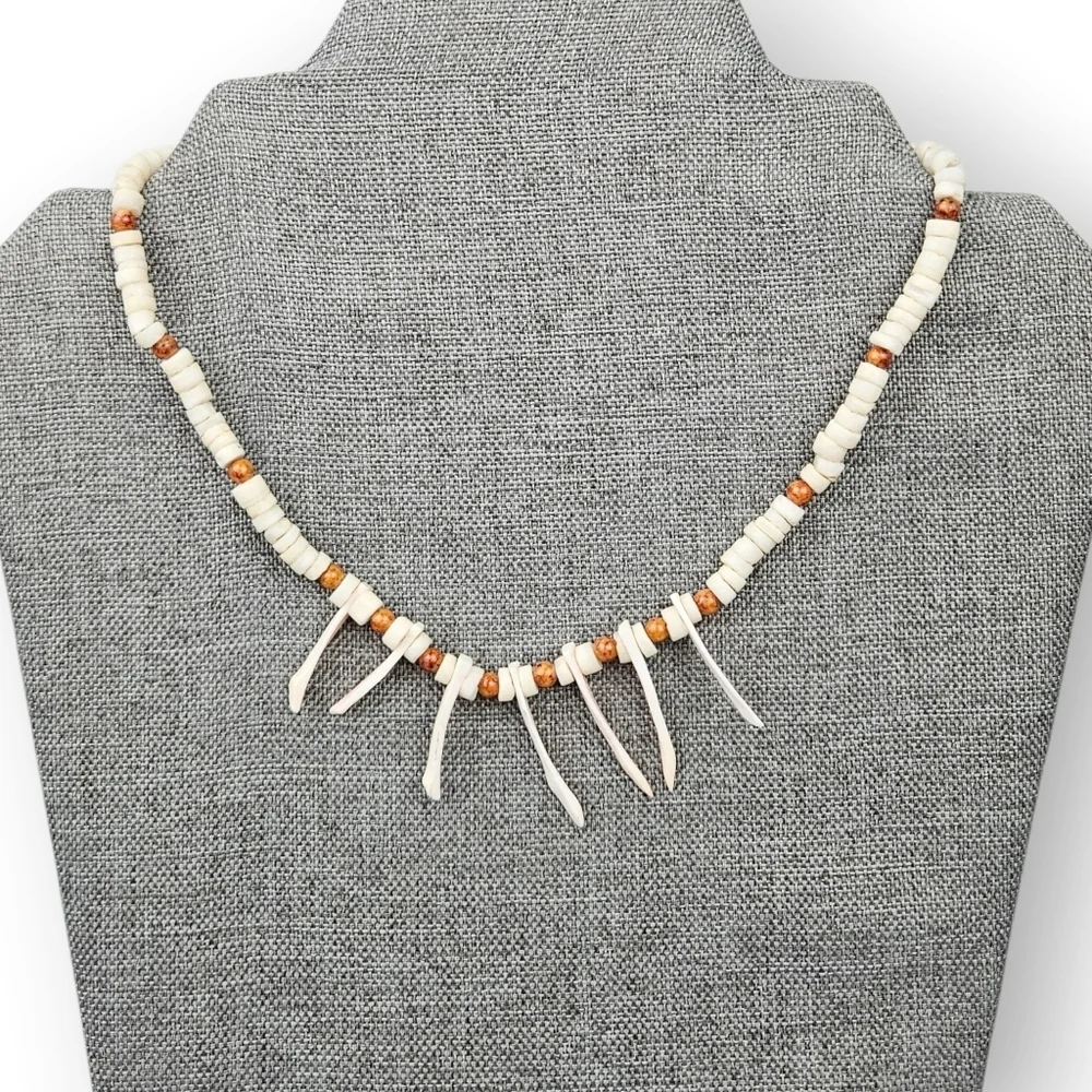 Vintage Heishi Shell Necklace Mermaid Collar Off White Beaded Sterling 15.75